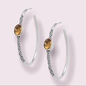 Samuel B. Sterling Silver Bezel Set Oval Citrine Hoop Earrings